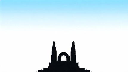 Obraz premium Minimalist black silhouette of a majestic landmark building against a soft gradient light blue sky