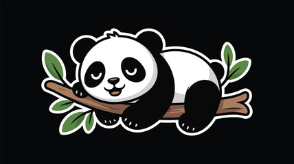 Cute cartoon panda character sleeping on tree branch with green leaves, adorable baby panda. © Anukul Debnath