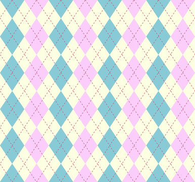Argyle pattern with pink and blue color on light yellow background.