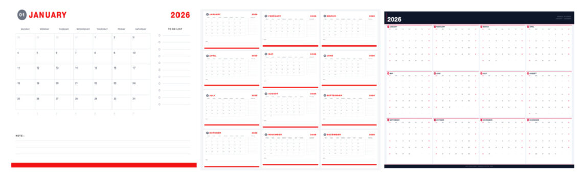2026 Calendar Planner Bundle Template Set &ndash; Monthly and Yearly Calendar Layout, Printable Business Organizer, Minimal Professional Design