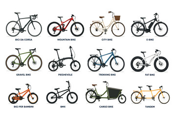 Obraz premium Vsai bicycle types collection showcasing different cycling models