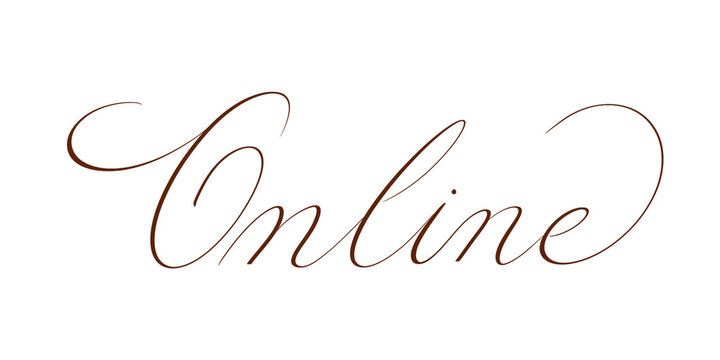 &ldquo;Online&rdquo; in copperplate calligraphy with flourishing. Handwritten. Transparent background.