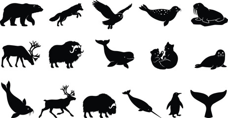 Arctic Wildlife Silhouette Collection Bundle Featuring Polar Animals Marine Mammals Birds and Nature Icons © Liton