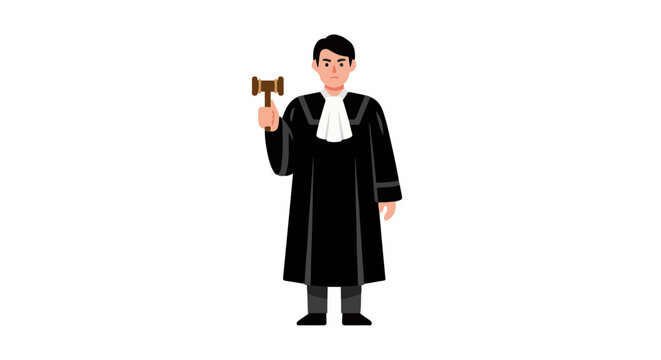 A male judge in formal black robe, white jabot, and holding a gavel