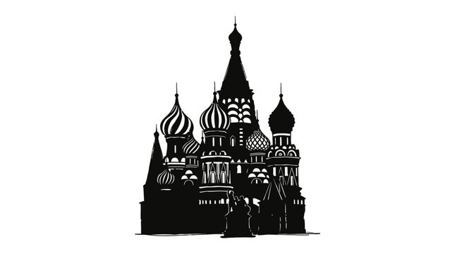 Saint Basil s Cathedral Silhouette Against White Background