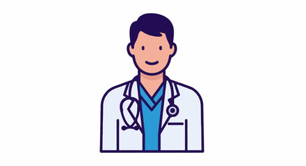 Fototapeta premium A smiling male doctor in a white coat with a stethoscope around his neck