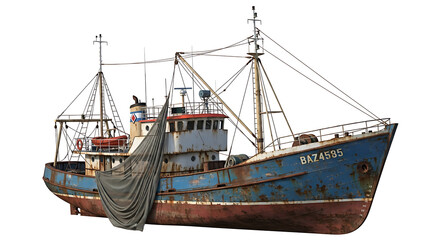Naklejka premium Blue fishing boat on calm water