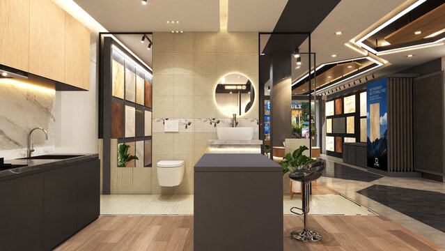 Tiles showroom design 3d and rendering