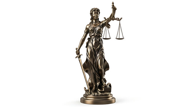 Bronze statue of lady justice holding scales
