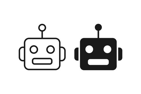 Cute robot head line and glyph icon set isolated on white