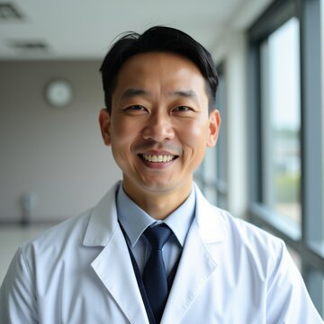 Professional Asian Physician Wearing Tie in Modern Medical Facility
