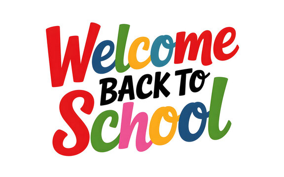 Colorful handwritten welcome back to school chalkboard typography design with vibrant rainbow letters