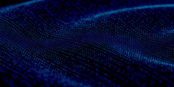 3D dark data wave flows through a layered blue particle field