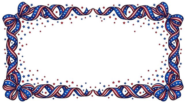 Patriotic border frame with red, white, and blue ribbons and stars isolated on white background