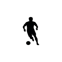Fototapeta premium Front view silhouette of a male soccer player dribbling a ball isolated on white