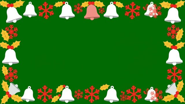 Animated Christmas Border Frame with Bells Holly and Snowflakes Festive Holiday Motion Graphics Template