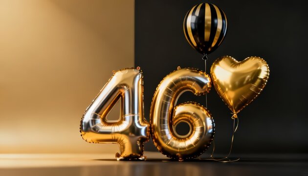 Golden 46th Birthday Balloon Celebration with Black and Gold Decoration
