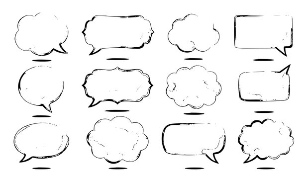Artistic white watercolor speech bubble shapes vector collection with soft floating drop shadow