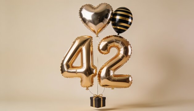 Elegant 42nd Birthday Celebration with Gold Foil Balloons and Gift