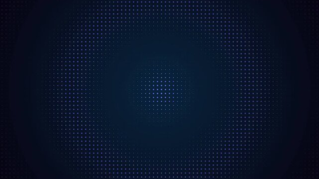 Radial halftone ripple pulsing in dark navy space with cinematic lighting for tech marketing