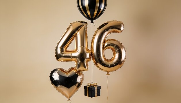 Golden 46th Birthday Balloon Celebration with Gift Decoration