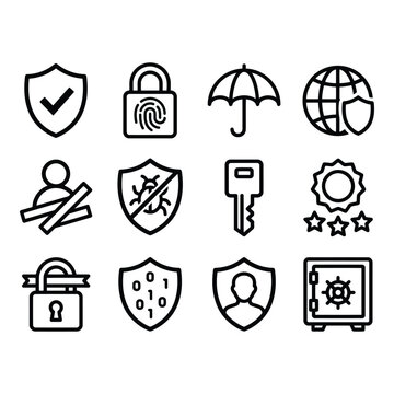 Set of 12 Security Icons isolated on white background