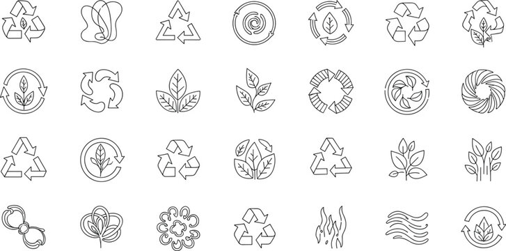 Recycling Sustainability Circular Economy And Nature Conservation Line Icons Set For Environmental Protection Vector Illustration Design