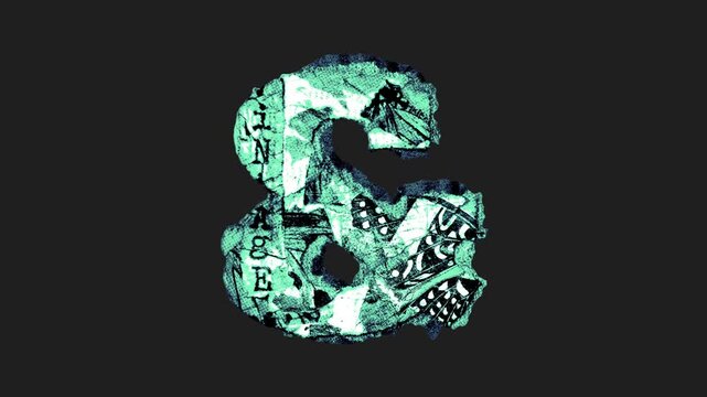 A drag and drop printed grunge style paper symbol that animates into place from shredded and torn paper pieces.
