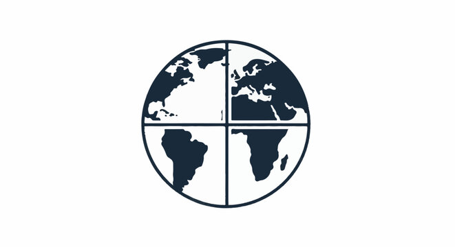 Stylized globe divided into four quadrants showing continents