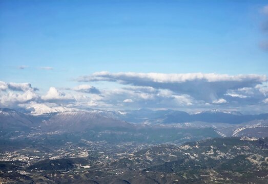 Aerial view of the central mountainscape near Kruja, Albania