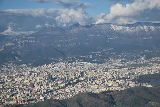 Aerial view of the capital city of Albania, Tirana