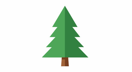 Flat illustration of a green coniferous tree with a brown trunk on a white background © Kaki