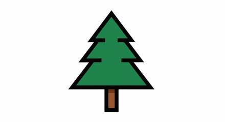 Stylized green coniferous tree with a brown trunk and black outlines © Kaki