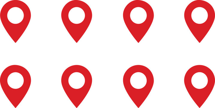 minimalist vector illustration featuring a collection of 8 map pin location icons