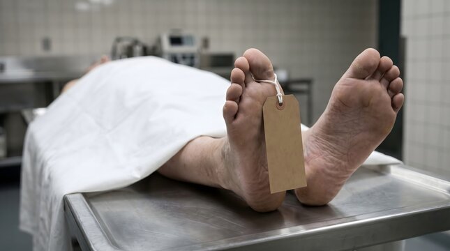 Deceased Person with Toe Tag in Hospital Morgue Forensic Identification