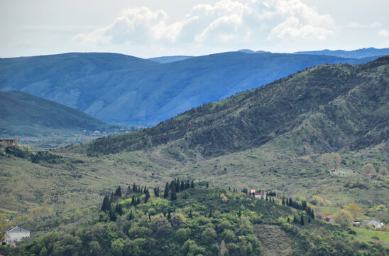 Aerial view of the central mountainscape near Kruja, Albania
