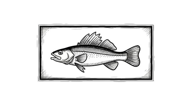 Vintage Engraved Fish Illustration: Walleye or Zander, Seafood, Fishing Icon