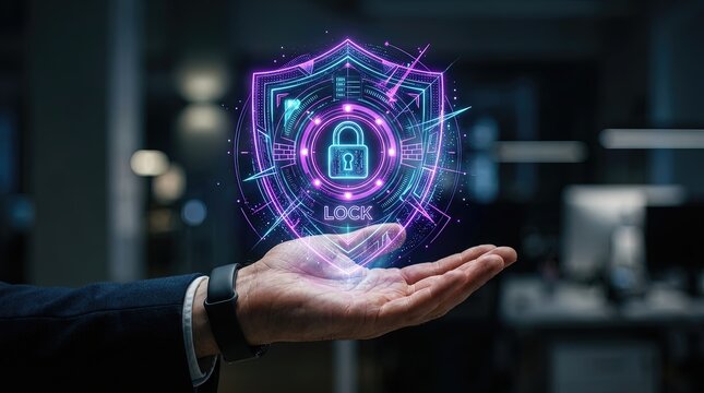 Innovative cybersecurity demonstration showcasing lock technology in a modern office environment captured from a professional perspective for enhanced digital protection awareness