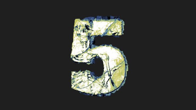 A drag and drop printed grunge style paper number that animates into place from shredded and torn paper pieces.

