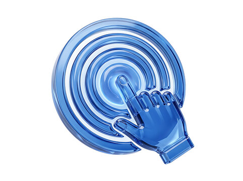 Touchpoint Liquid Glass 3D rendering icon interactive touchscreen target interface glossy blue isolated on transparent background