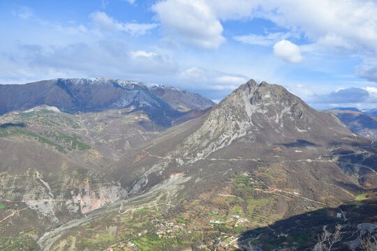 Aerial view of the central mountainscape near Kruja, Albania