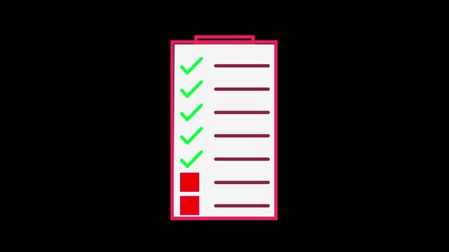 Checklist with green check marks and red unchecked boxes. To do list symbol for task management planning. Animated checklist graphic for office project.
