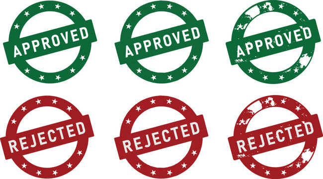 approved and rejected stamp collection with grunge rubber seals certification badges and labels