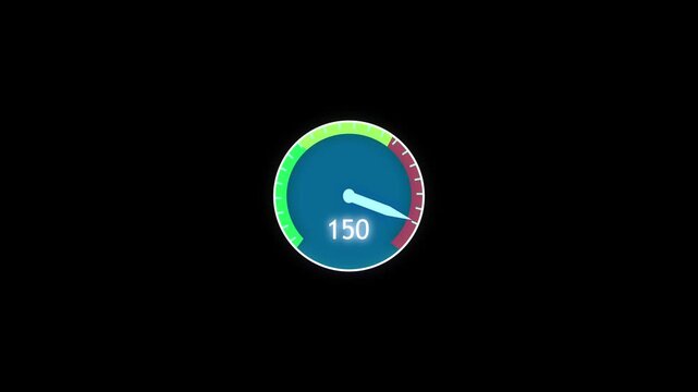 Digital speedometer gauge showing eighty nine percent level. Speedometer dashboard symbol for fast vehicle performance. Animated dial graphic on black.