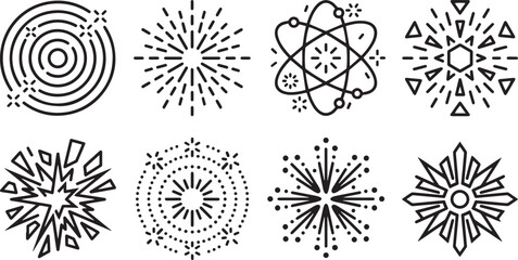 Fireworks line icons set with minimalist starburst and sparkle elements vector © Syed Radif