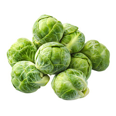 Fototapeta premium Brussels sprouts cluster, isolated on pure white background, PNG asset, clipping path, shadowless