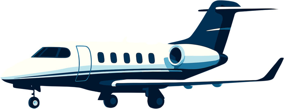 A sleek white and blue private jet with engines on the fuselage, depicted in a clean side profile illustration.