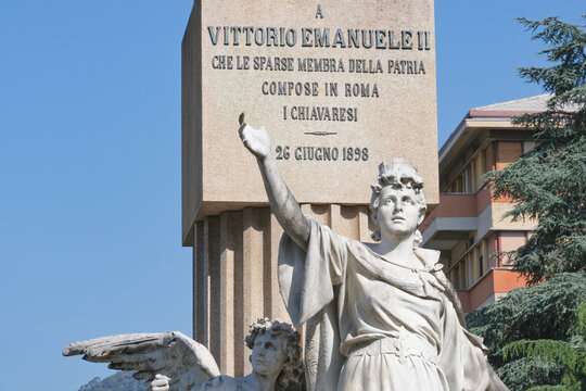 Il monumento a Vittorio Emanuele II a Chiavari in provincia di Genova, Liguria, Italia.
