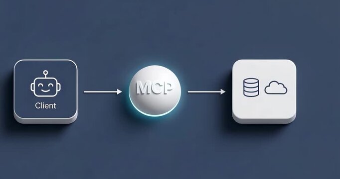 Minimal MCP server and protocol network diagram with AI agent, cloud and database workflow