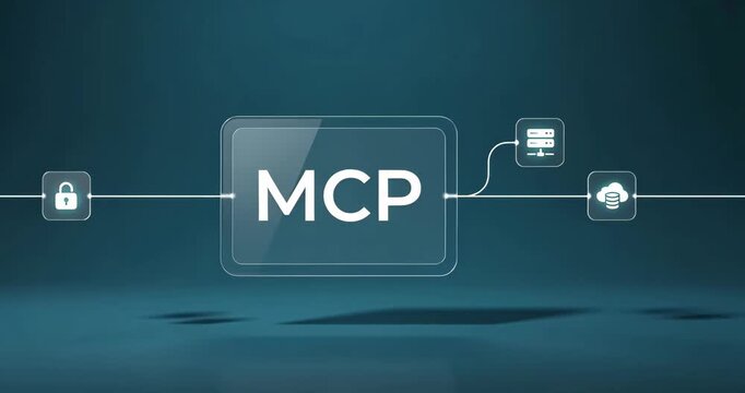 Minimalist MCP interface with data lines and icons, MCP server, protocol network software flow